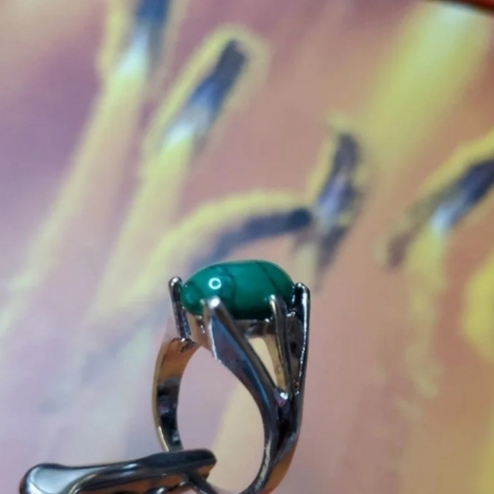 Silver Ring With Green Stone